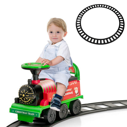 6V Electric Kids Ride On Car Toy Train with 16 Pieces Tracks-Green