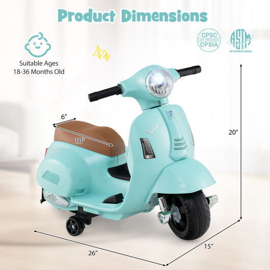 Kids Ride on Motorcycle Licensed Vespa with LED Headlight and Horn Sound-Green