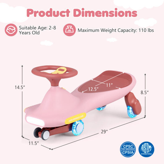 Wiggle Car for Kids with LED Flashing Wheels for Indoor Outdoor Play-Blue