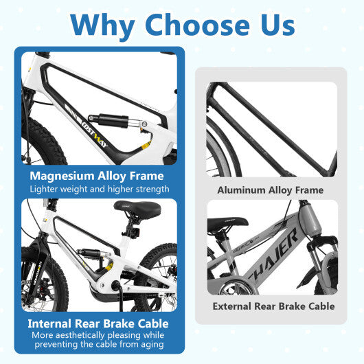 16 Inch Kids Bike Magnesium Alloy Bicycle Adjustable for Aged 4 to 7-16 inches