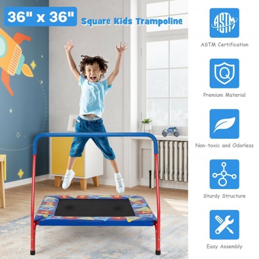 36 Inch Kids Indoor Outdoor Square Trampoline with Foamed Handrail-Blue