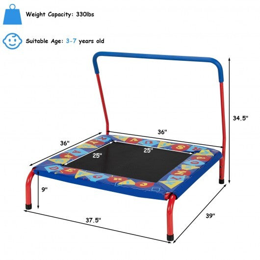 36 Inch Kids Indoor Outdoor Square Trampoline with Foamed Handrail-Blue
