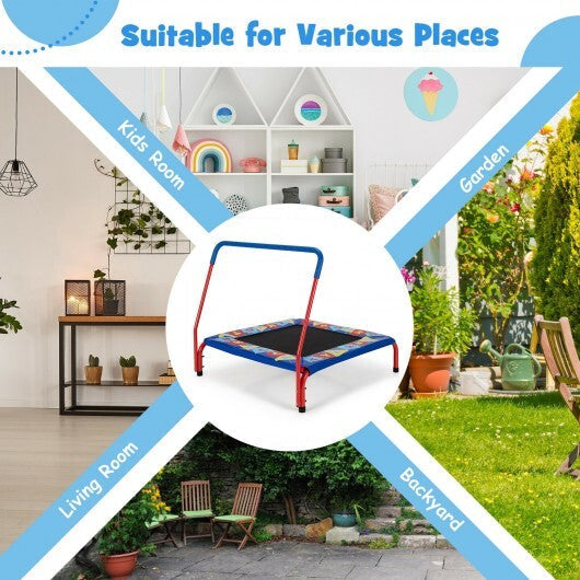 36 Inch Kids Indoor Outdoor Square Trampoline with Foamed Handrail-Blue