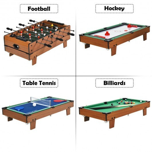 4-in-1 Combo Game Table Set Foosball Table with Billiards and Hockey