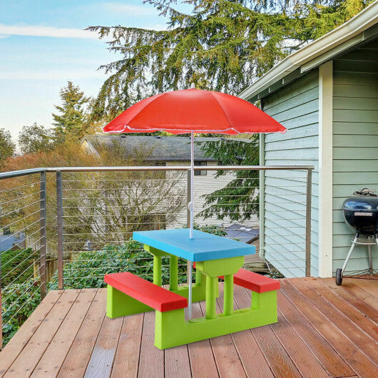 Costway 4 Seat Kids Picnic Table with Umbrella Garden Folding Children Bench Outdoor PP