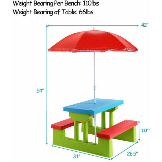 Costway 4 Seat Kids Picnic Table with Umbrella Garden Folding Children Bench Outdoor PP
