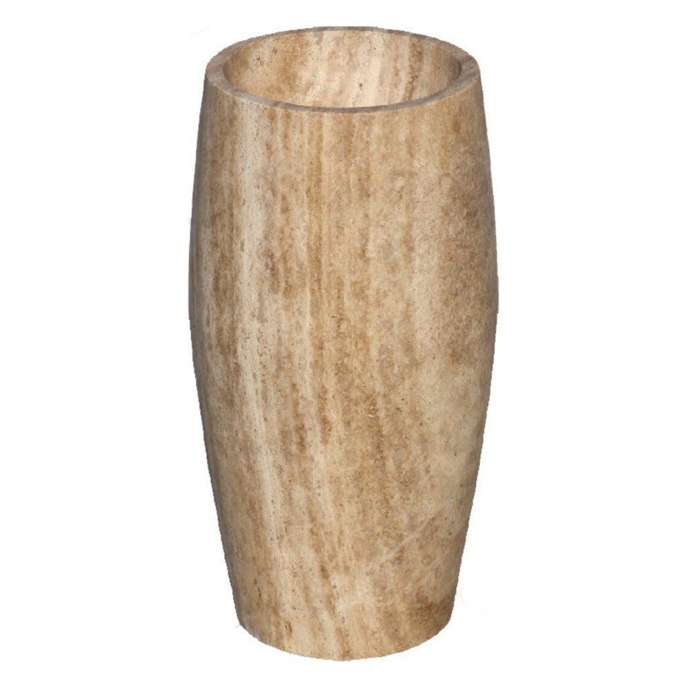 Walnut Travertine Pedestal Stand-alone Sink Curved Honed (D1)16" (D2)19.5" (H)33.5"