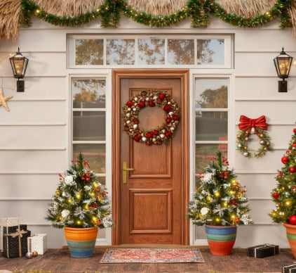 Artificial Christmas Tree Set with LED Lights - Festive Outdoor Decor