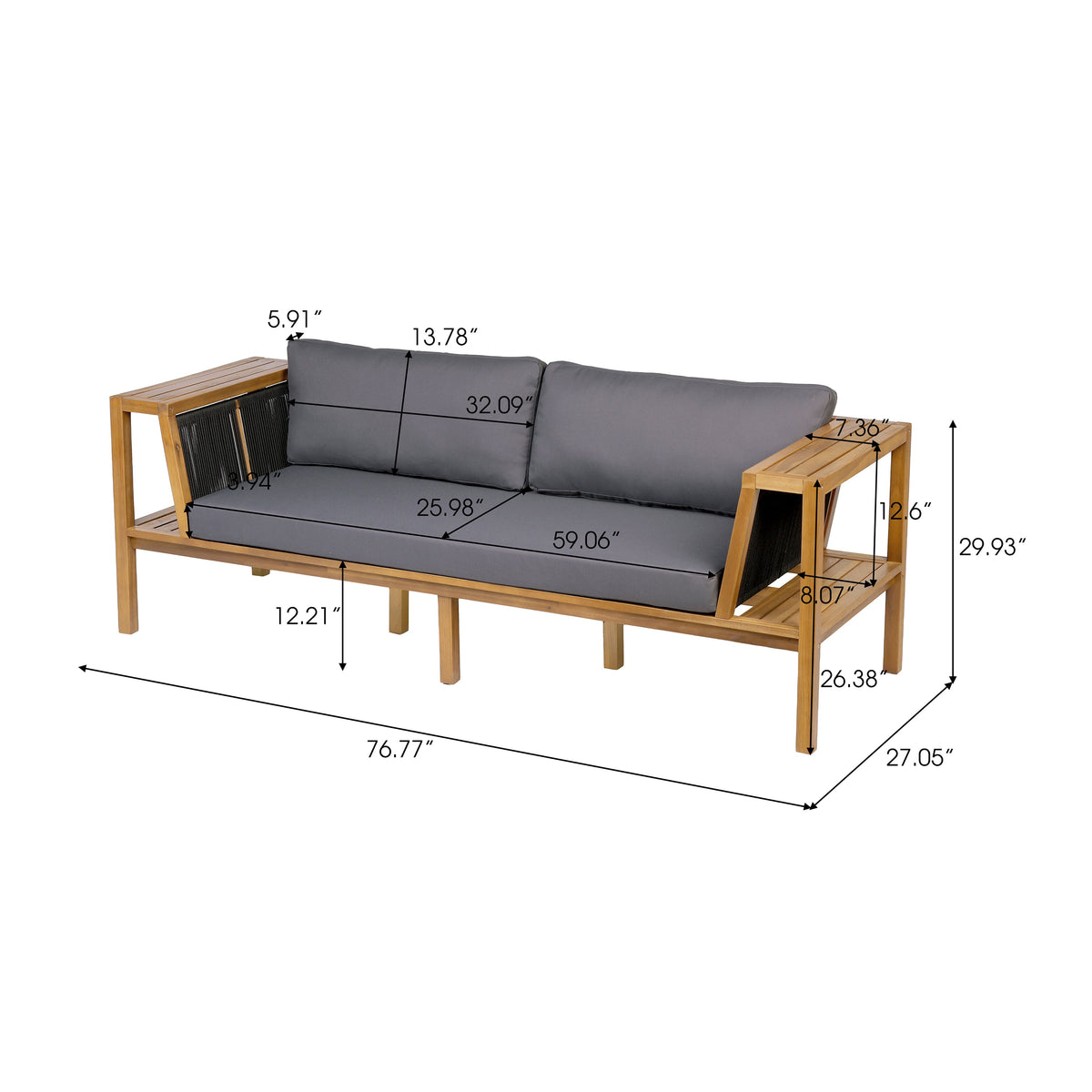Teak Finish Acacia Wood Outdoor Daybed Sofa Set with