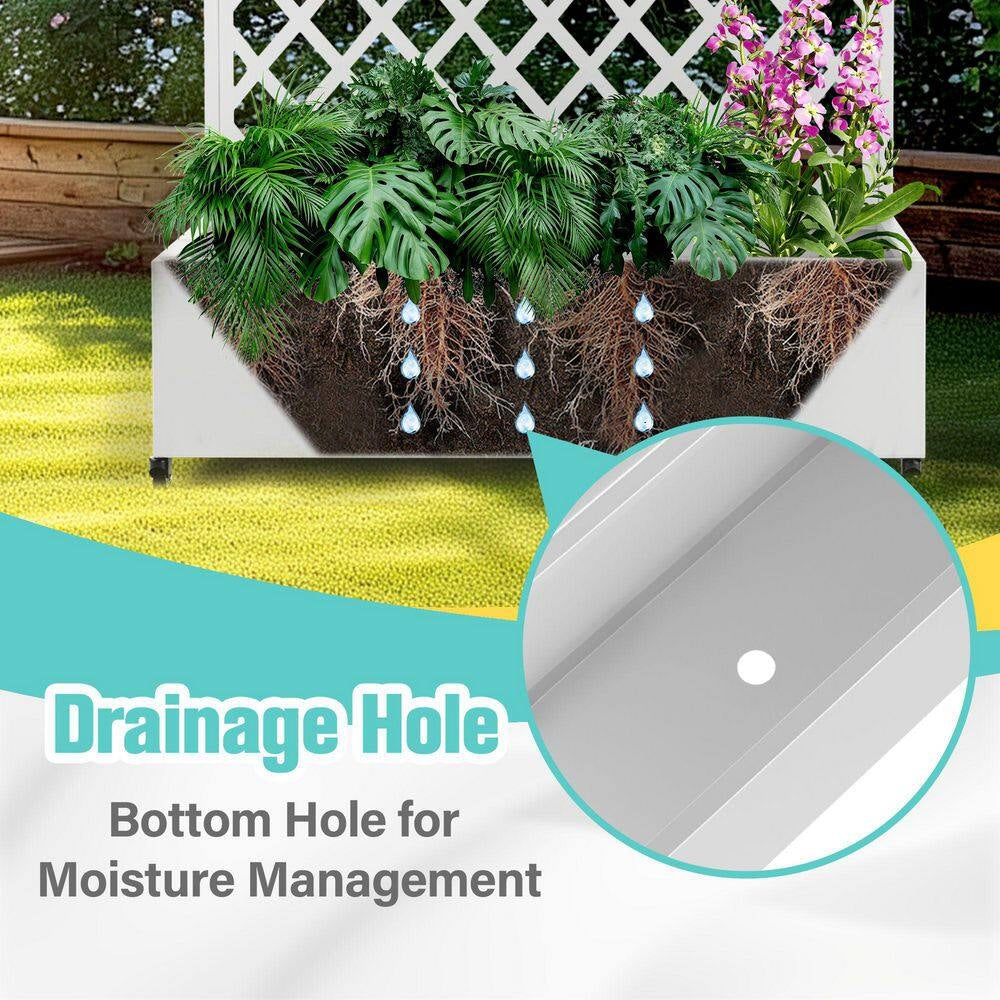 47 In. X 16 In. X 71 In. White Metal Raised Garden Planter Box with Trellis-Rust-Proof for Cucumbers and Climbing Plants