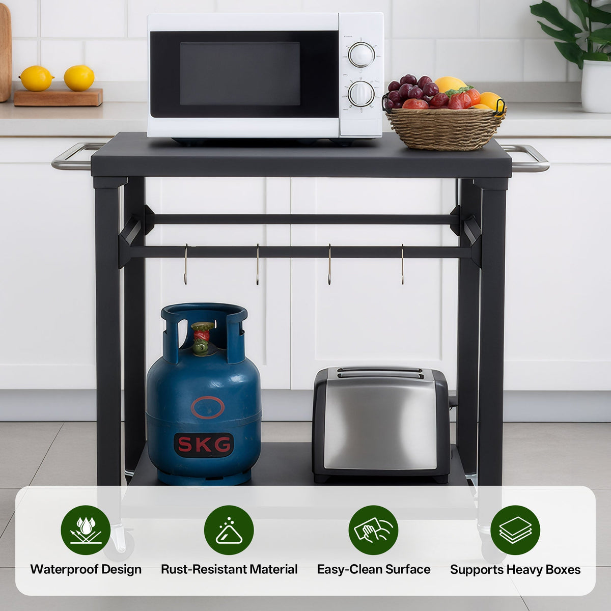 2-Tier Outdoor Grill Cart with Stainless Steel Top - Black