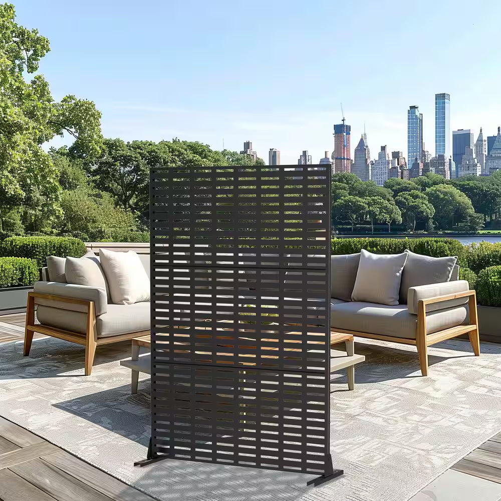 6 Ft. X 4 Ft. Privacy Fence Screen Black Galvanized Metal for Garden Fence in Lattice Pattern