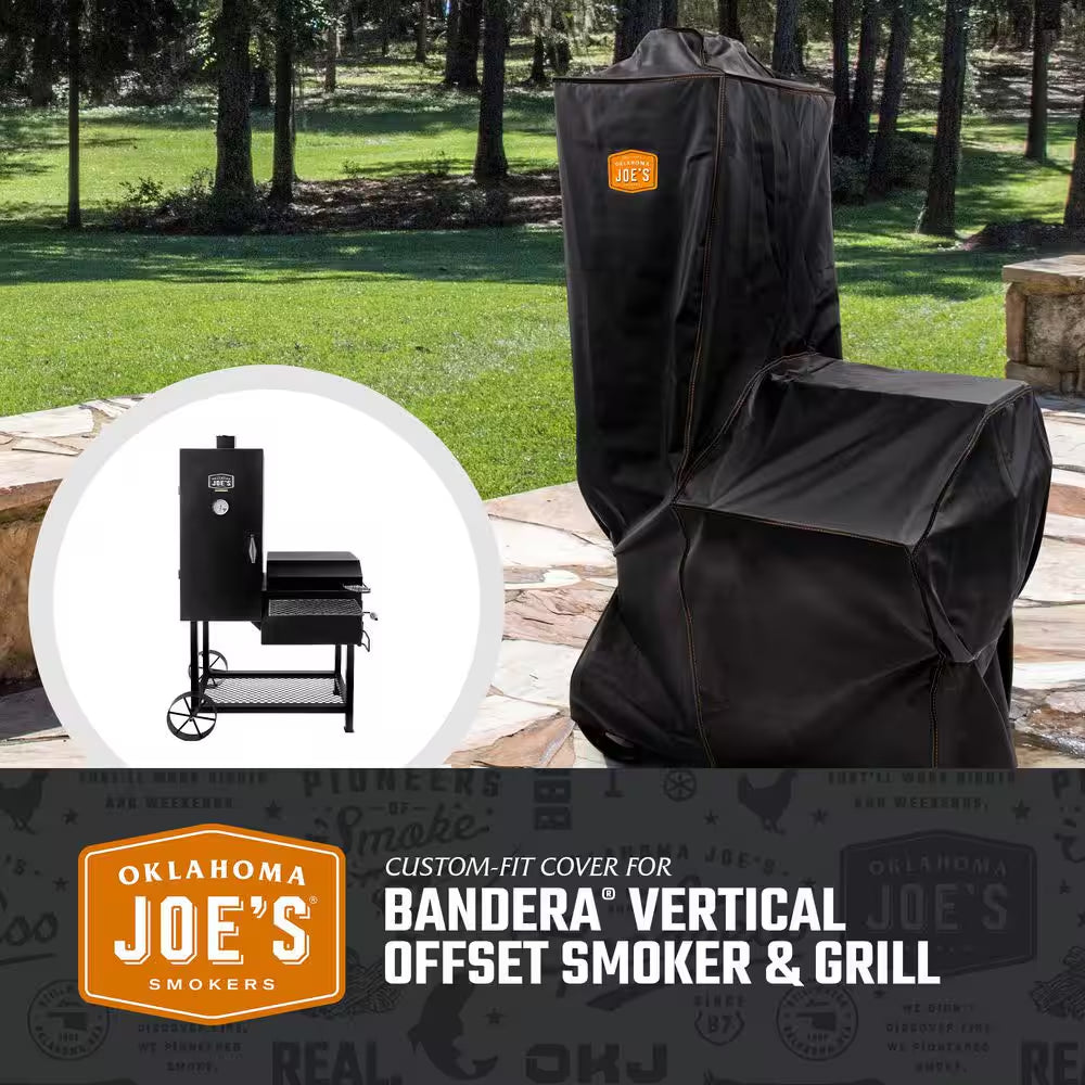 Custom-Fit Rip-Stop Bandera Vertical Offset Charcoal Smoker and Grill Cover in Black