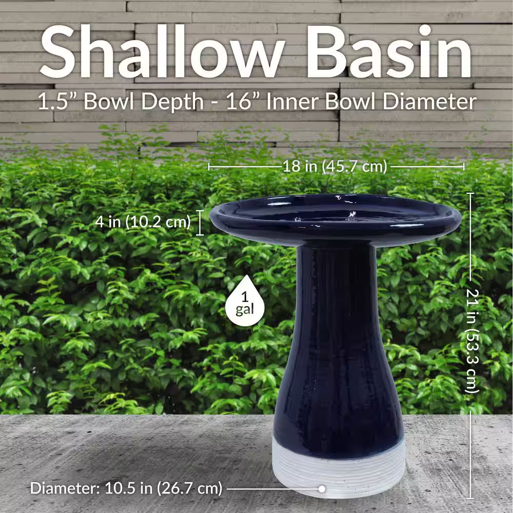 Duo-Tone Outdoor Glazed Ceramic Bird Bath-21 In-Midnight Blue