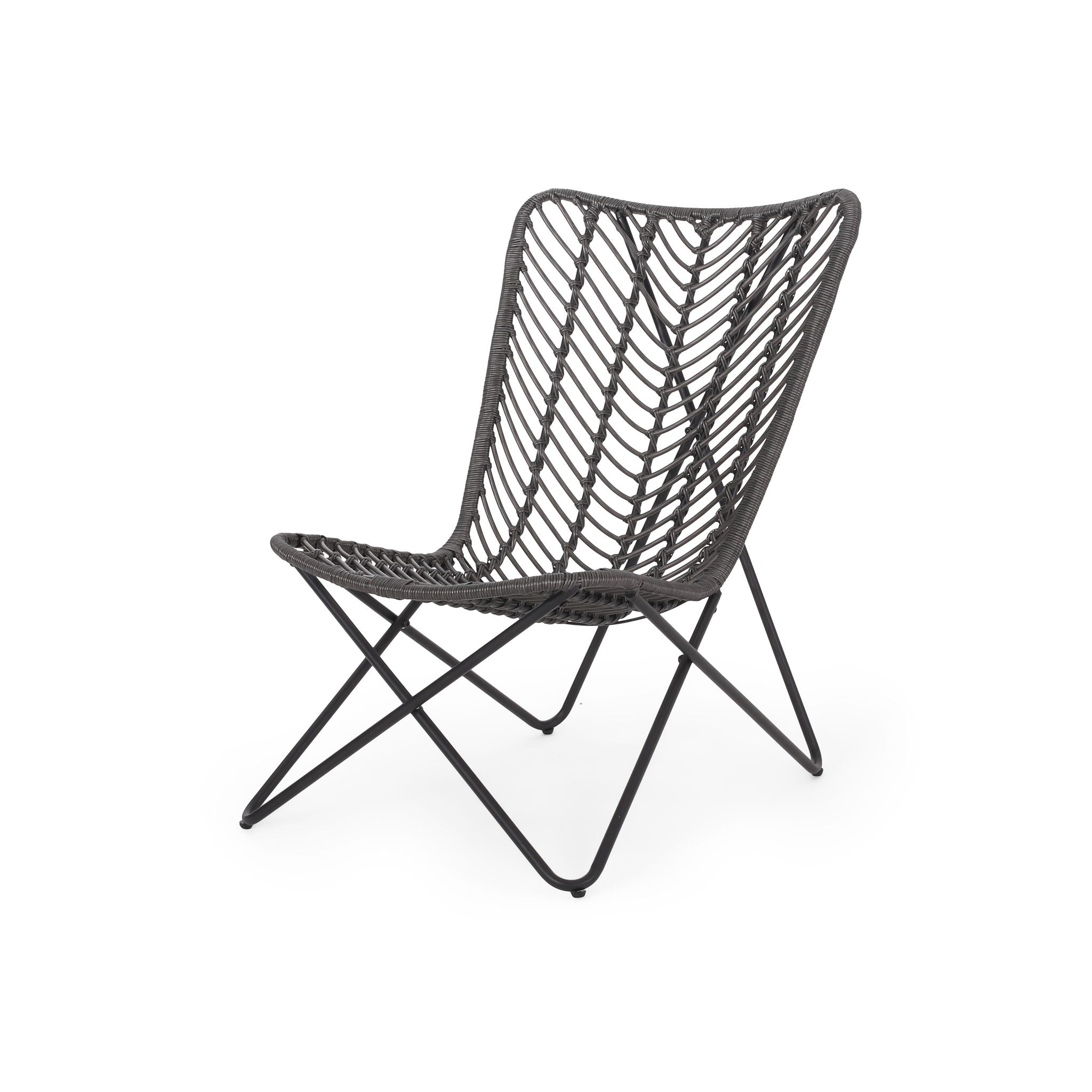 Outdoor Wicker Chair With Geometric Cross Base, Set of 2 - Gray
