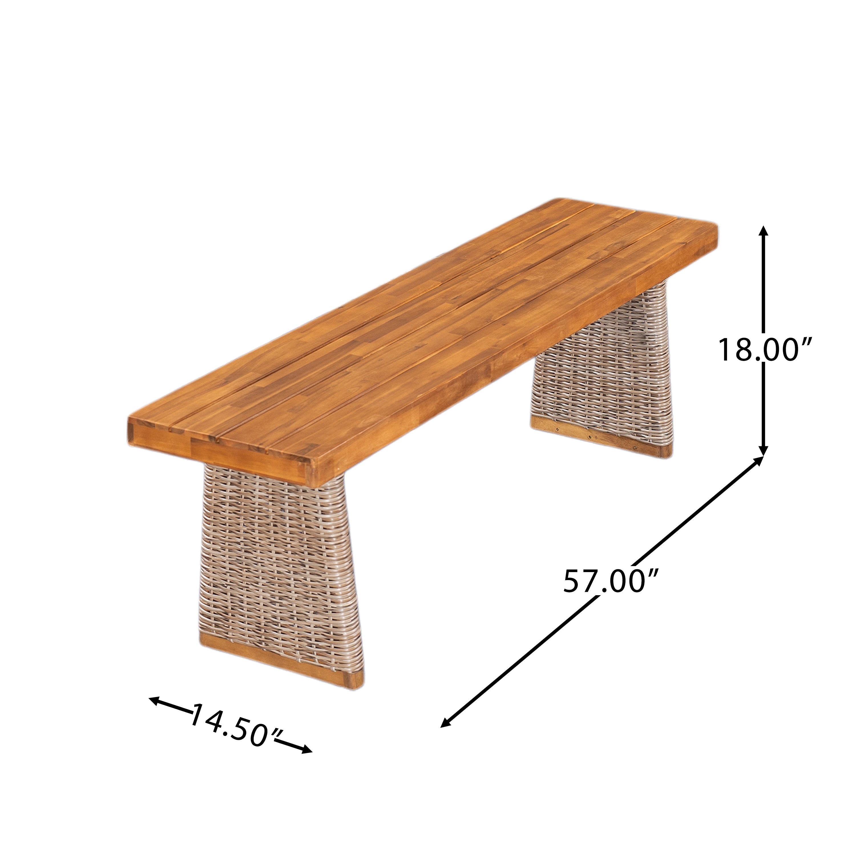 Outdoor Acacia Wood Dining Table Set with 1 Table and 1 Bench