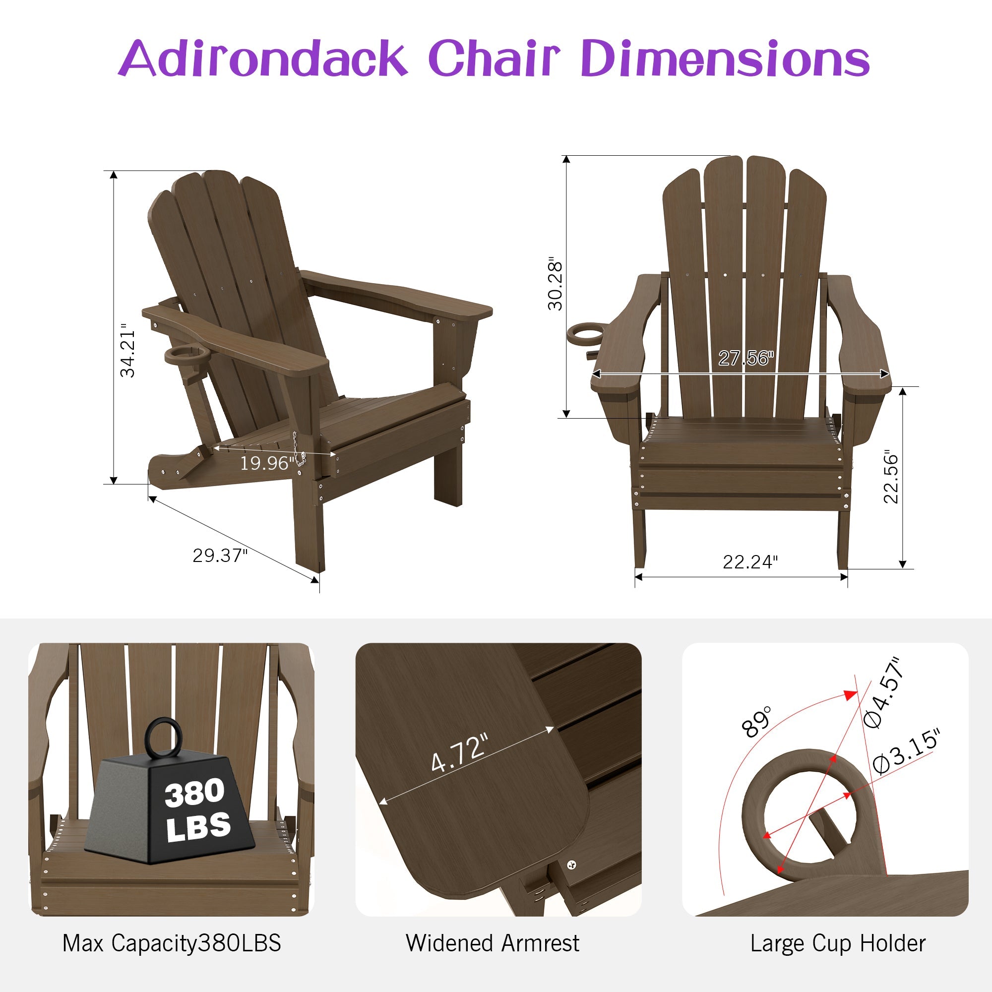 Adirondack Chairs Set of 2 with Cup Holder - Brown HDPE Outdoor Chairs