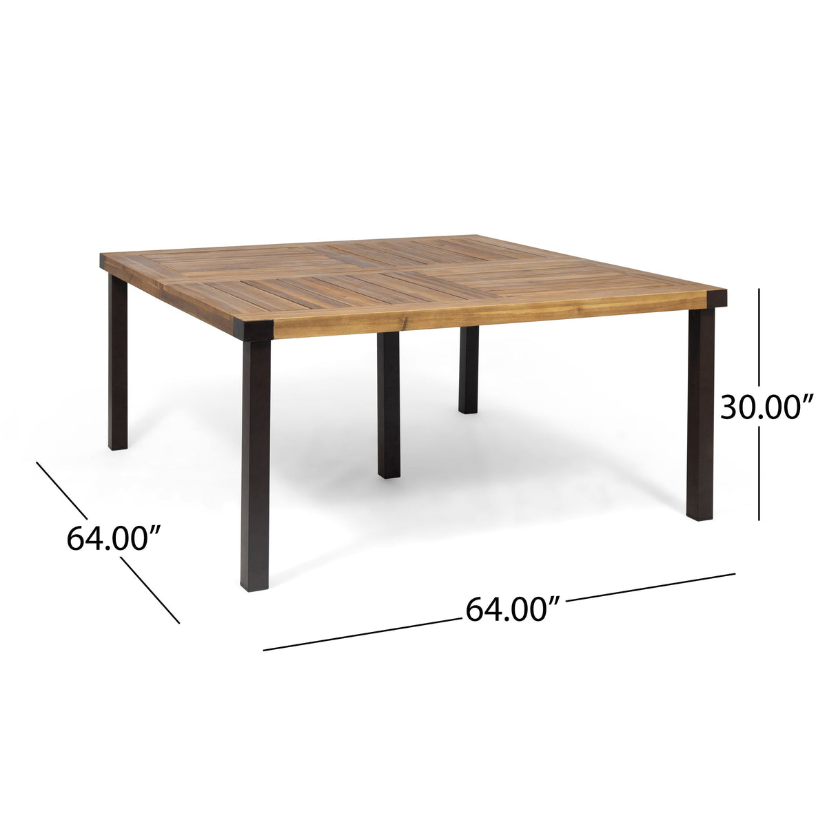 9‑Piece Outdoor Patio Dining Set, 64" Square Acacia Wood Dining Table with Metal Legs & 8 Pcs Acacia Wood Dining Chairs with