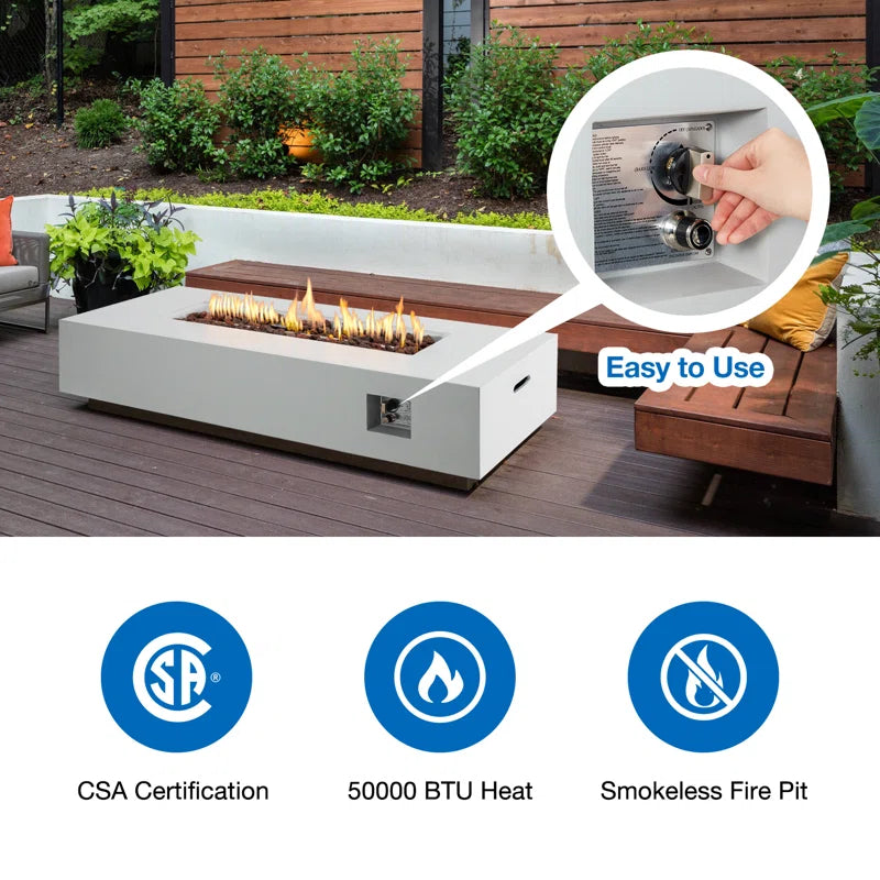 Clyne 15.5'' H X 56'' W MGO Concrete Propane Outdoor Fire Pit Table (Tank and Tank Cover Not Included）