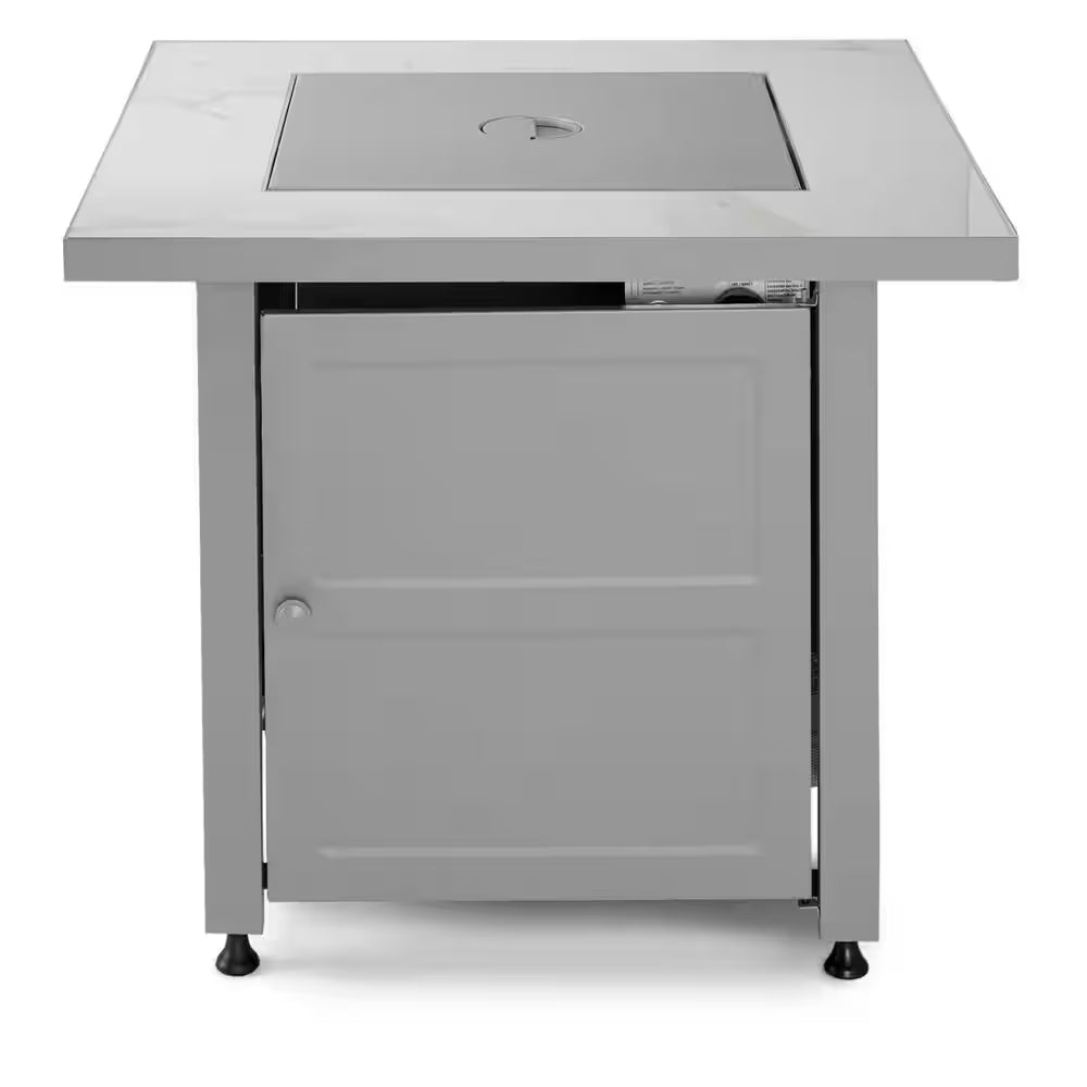 30 In. Gas Fire Pit Table with Cover, Black Glass