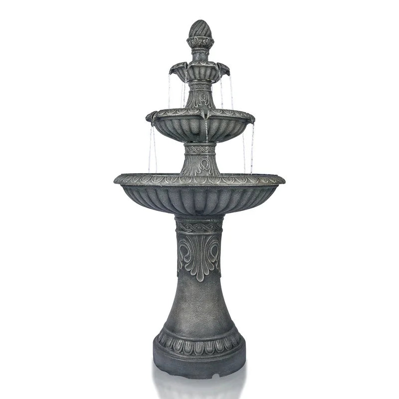 51.51In Vintage Carved 3 Tier Fountain Classic European Outdoor Water Feature with Dual Tier Light Rings ETL Certified Pump