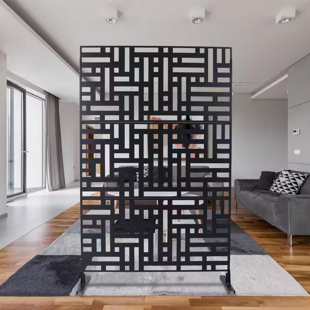 6.3 Ft. H X 4 Ft. W Black Metal Privacy Screen Freestanding Decorative Privacy Screen for Deck Balcony Patio (3-Panels)