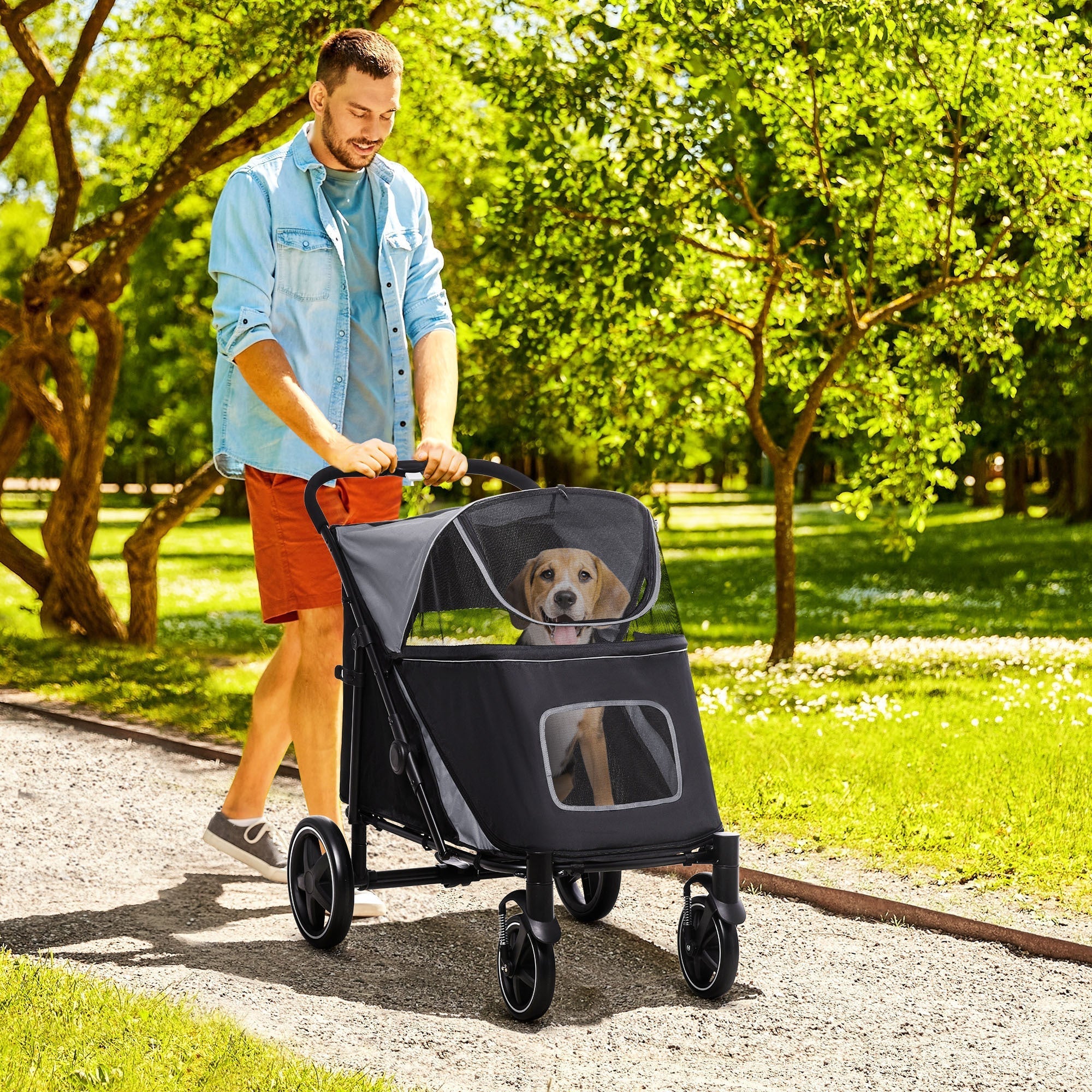 PawHut Foldable Doggy Stroller for Medium Large Dogs and Cats