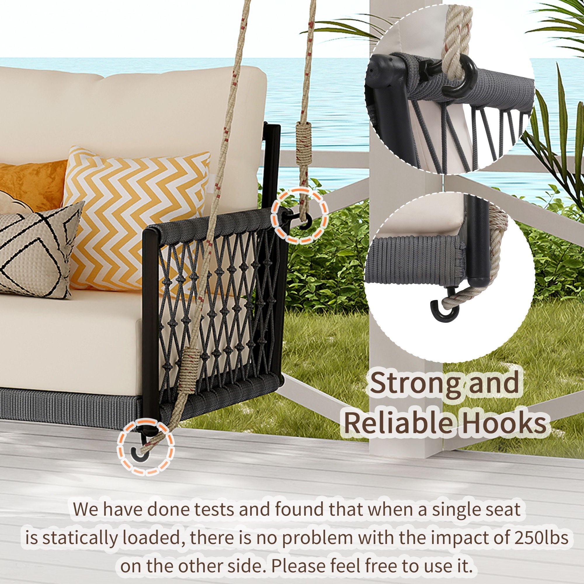 Outdoor Swing Sofa With Soft Cushions For Patio - Beige