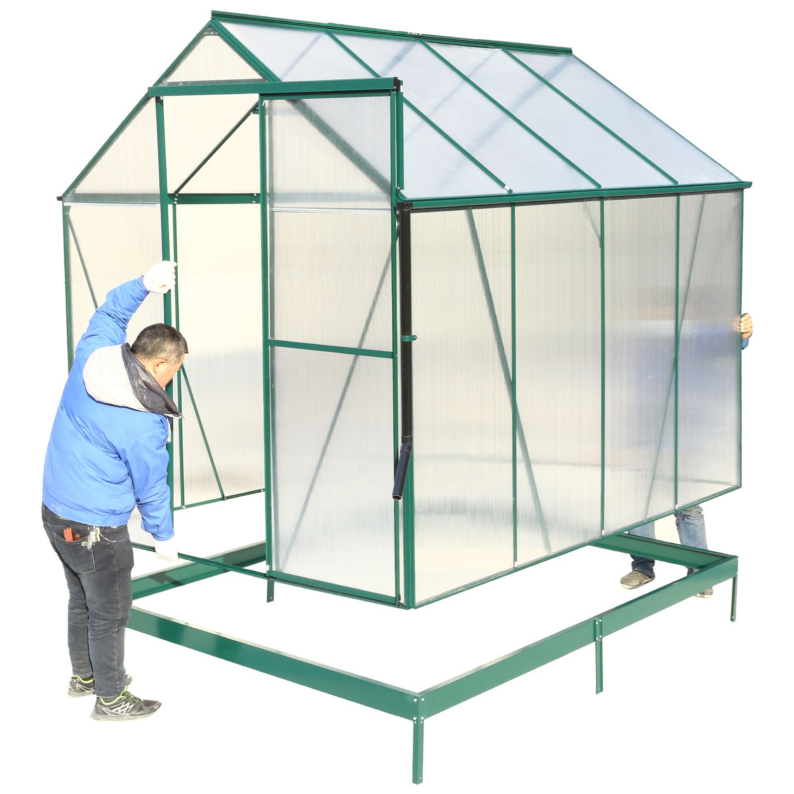Polycarbonate house, Heavy Duty Outdoor Aluminum Walk-In House Kit With Rain Gutter, Vent And Door For Backyard Garden