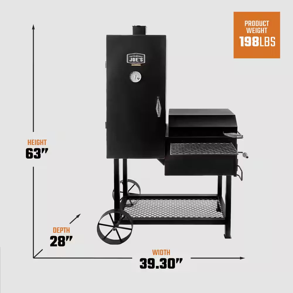 Bandera Vertical Offset Charcoal Smoker and Grill with 992 Sq. In. Cooking Area in Black