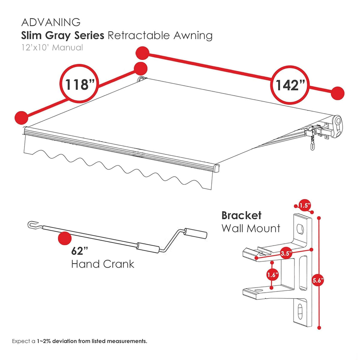 Advaning SG Series Manual Retractable Fully-Assembled Sun Shade Canopy Awning