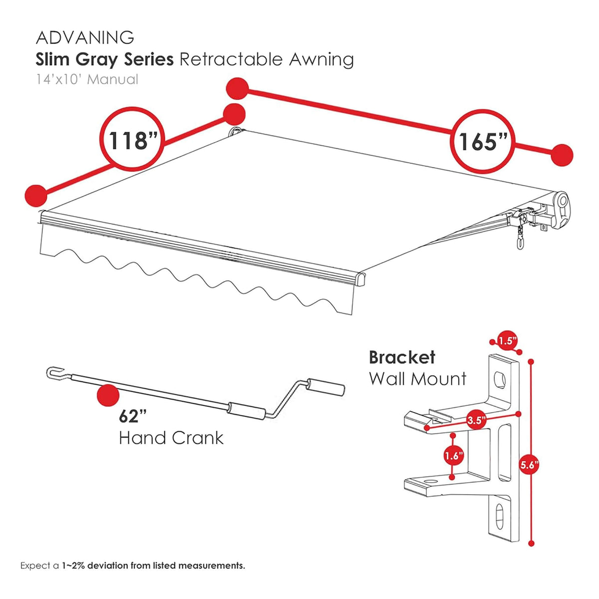 Advaning SG Series Manual Retractable Fully-Assembled Sun Shade Canopy Awning