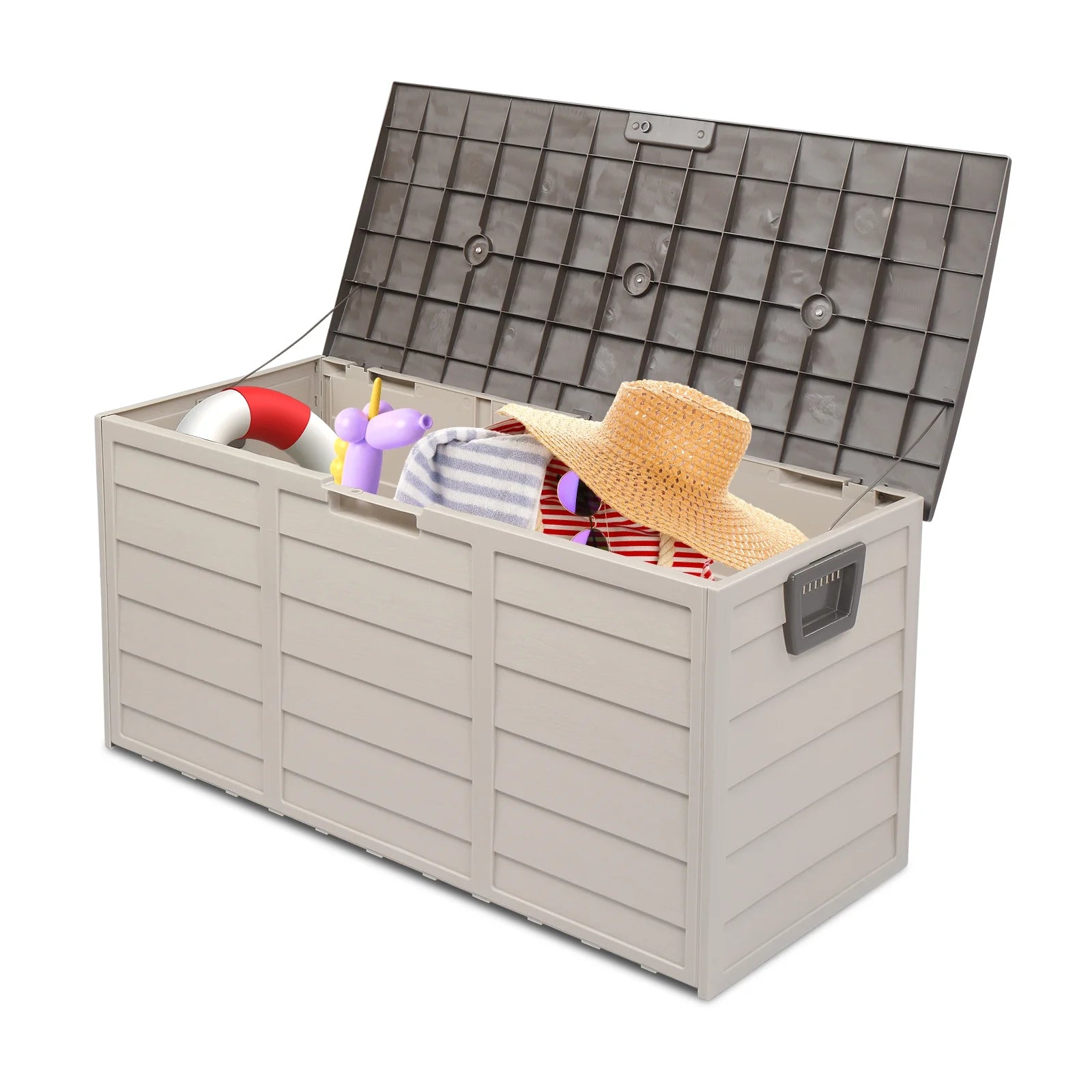 75 Gallon Weather Storage Box on Wheel, Deck Bin Garden Bench for Outdoor Patio Seat - Brown