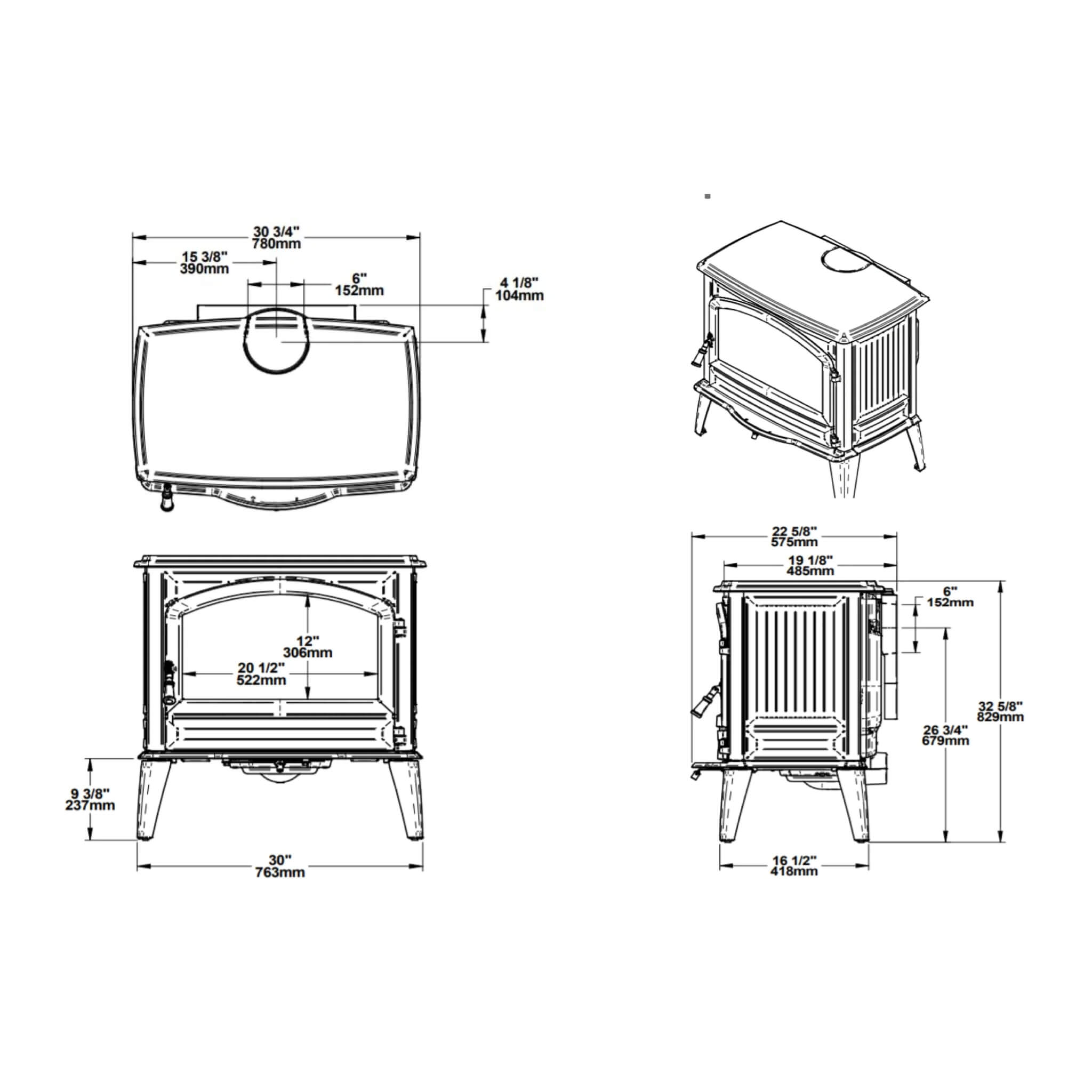Amantii Lynwood Wood Burning Cast Iron Stove Fireplace