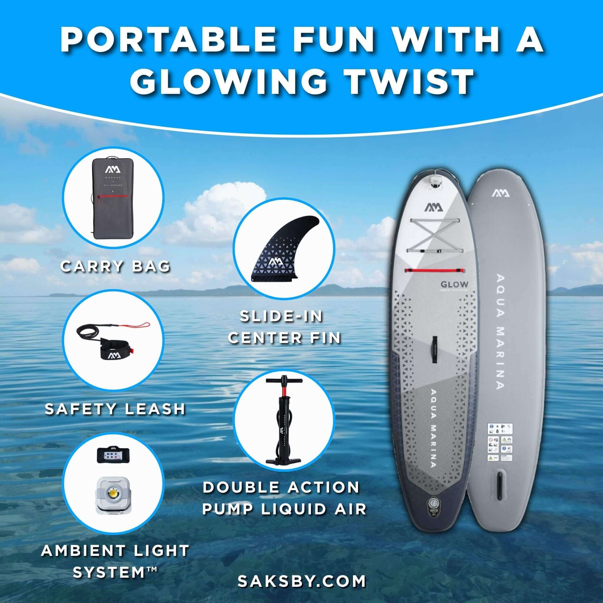 Aqua Marina Glow 10FT All-Around ISUP With Ambient Light System And Safety Leash