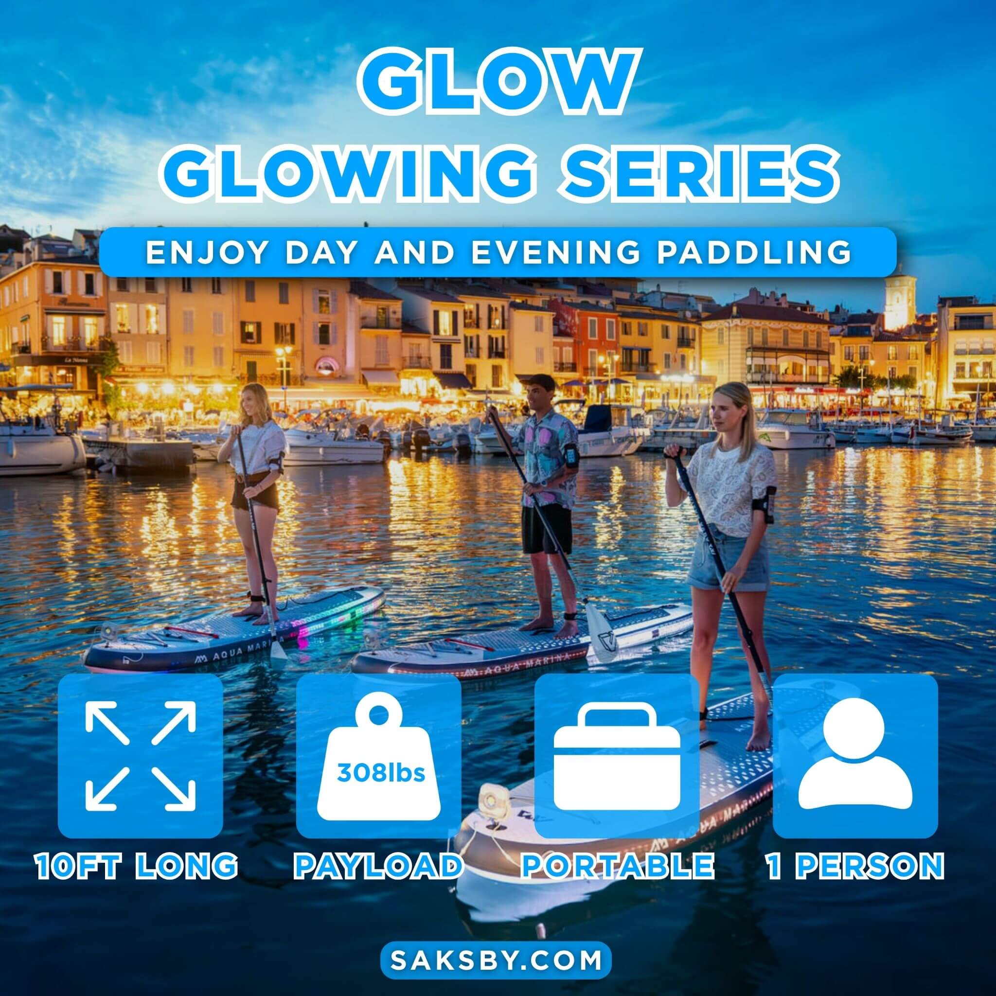 Aqua Marina Glow 10FT All-Around ISUP With Ambient Light System And Safety Leash