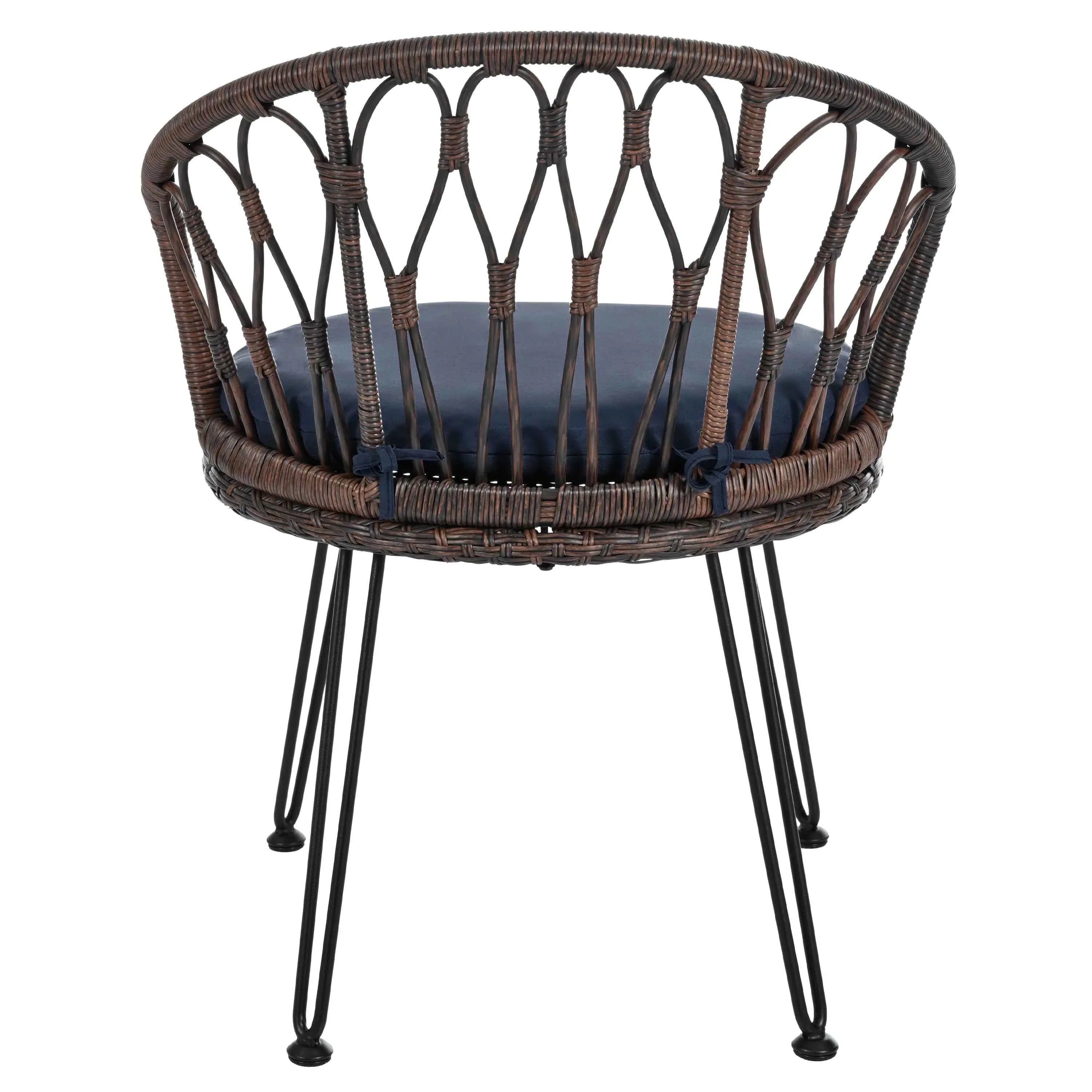 Outdoor Leisure Set, 2 Rattan Single Chairs with A Glass Round Table,