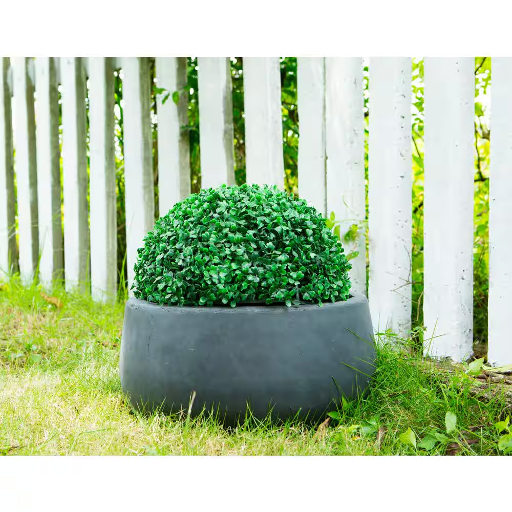 Medium 10 In. Tall Charcoal Lightweight Concrete round Outdoor Bowl Planter
