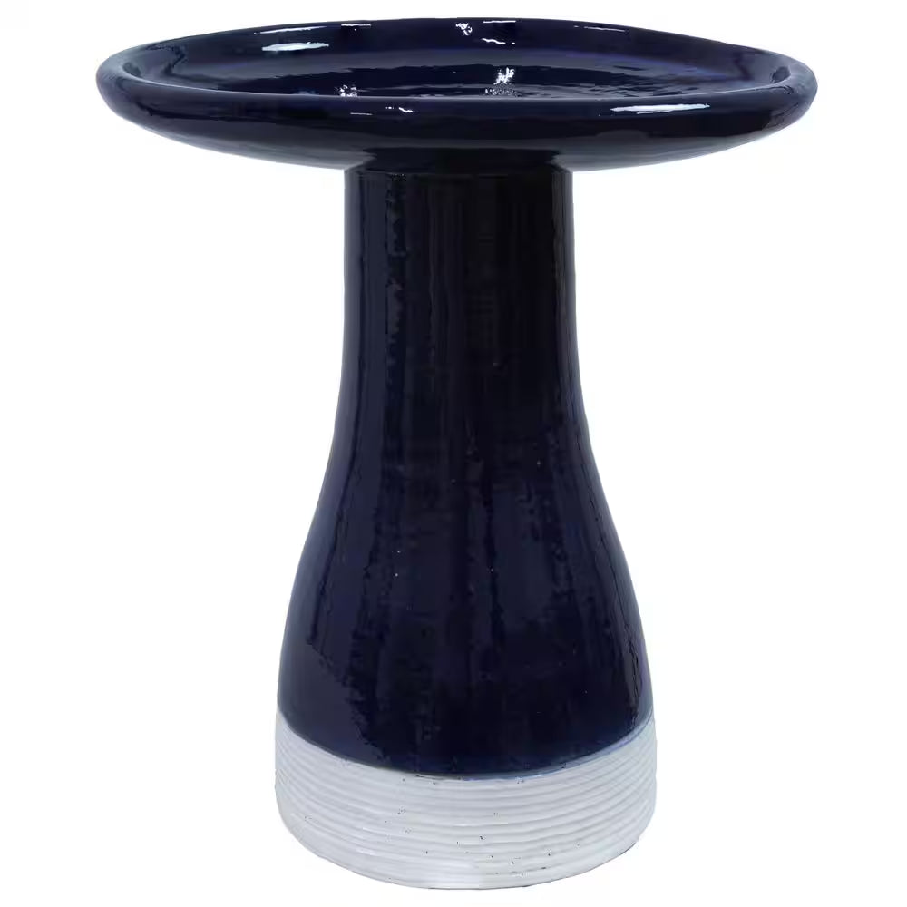 Duo-Tone Outdoor Glazed Ceramic Bird Bath-21 In-Midnight Blue