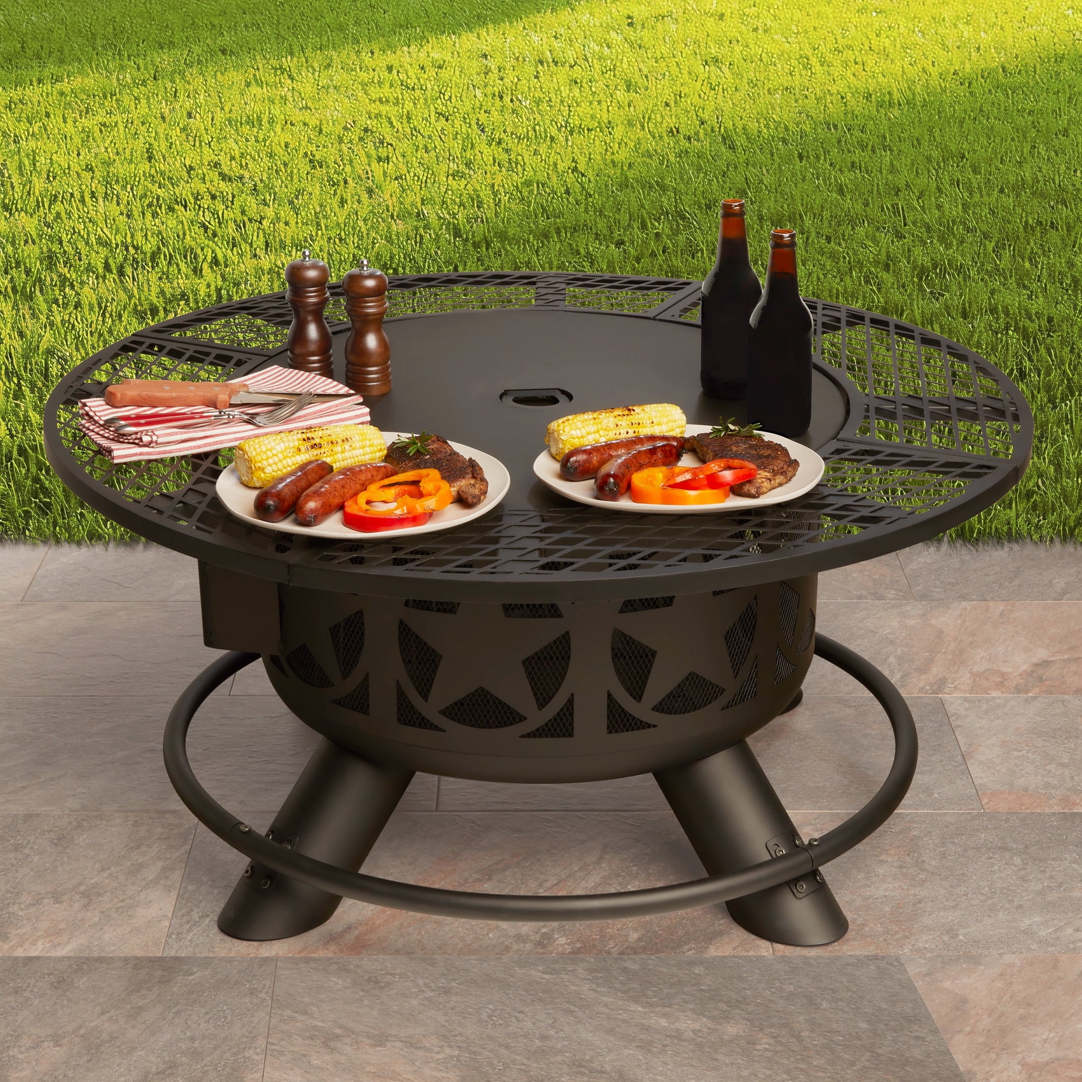 40-Inch Wood Burning Ranch Fire Pit with Removable Stainless Steel Cooking Grate and Convenient Lid