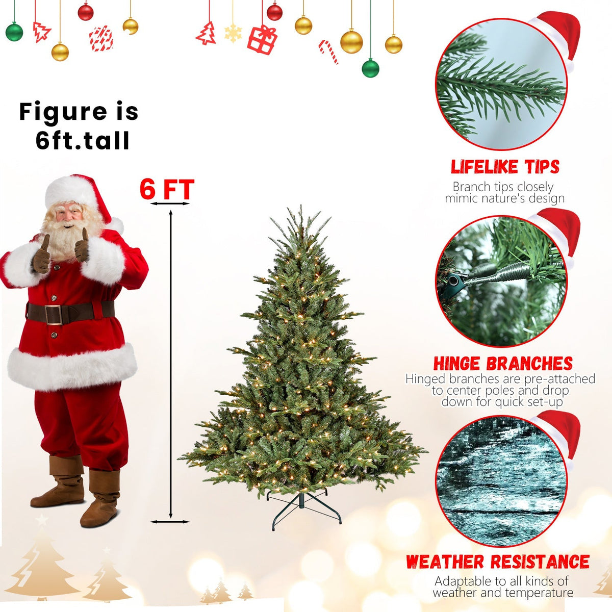 Full-Bodied Pre-Lit Evergreen Christmas Tree with 350 Warm White Lights - Green