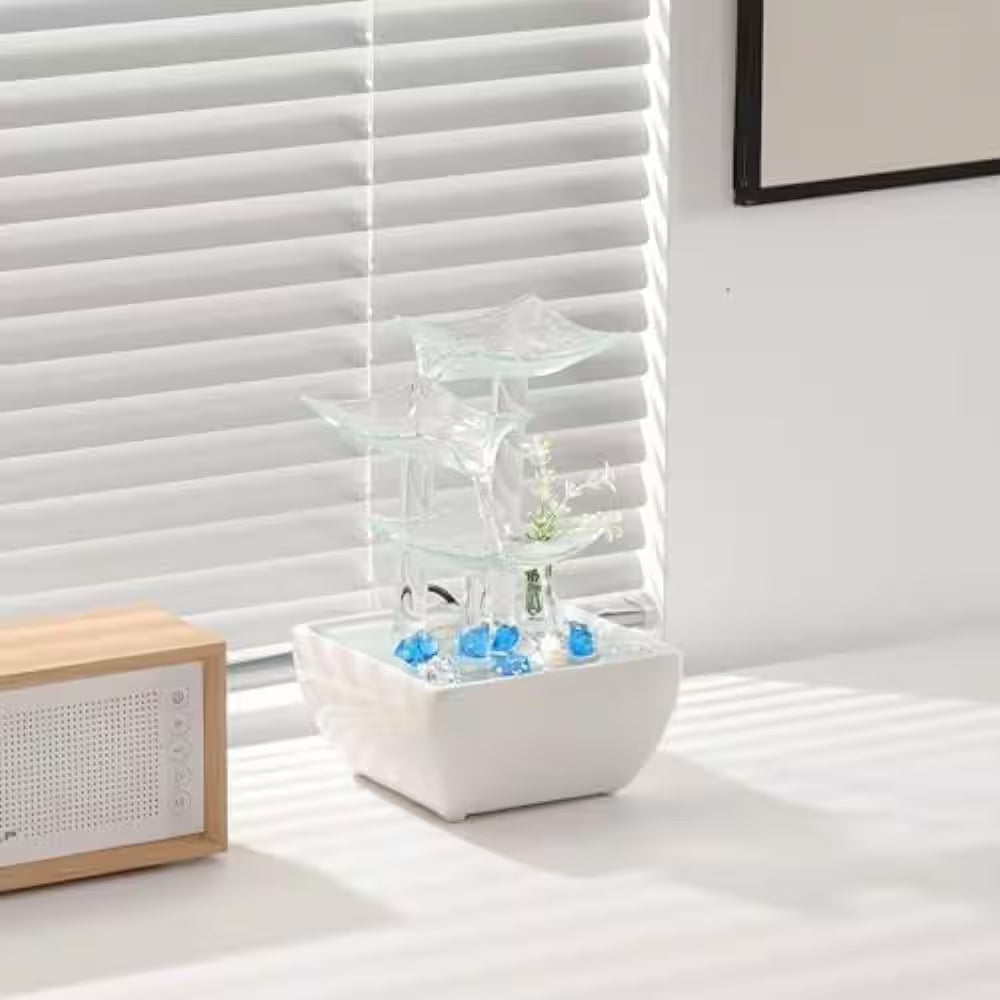 8.5 In. Electric Glass and Ceramic Tabletop Fountain with Water Pump Spitter