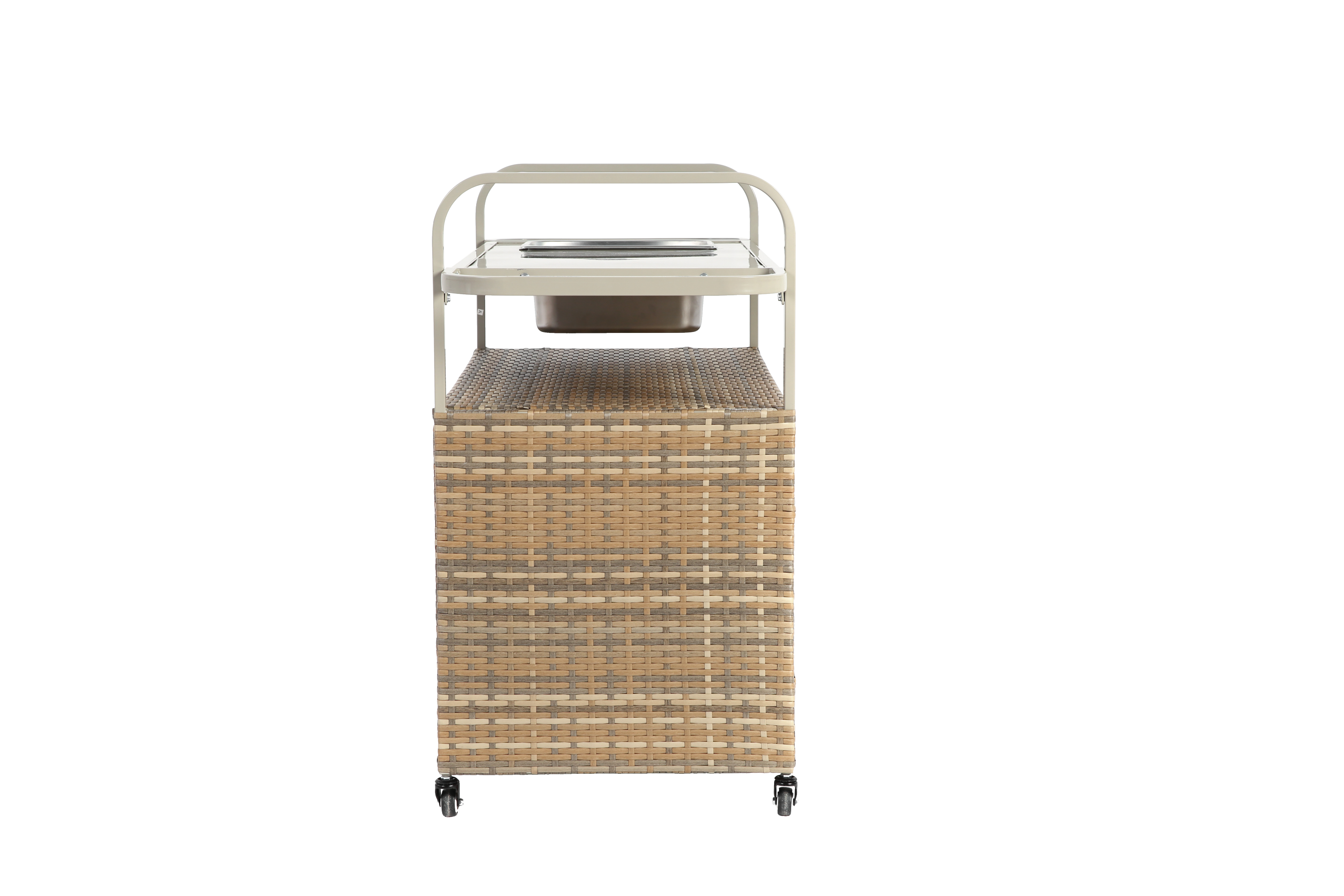 Outdoor Bar Table with Wicker Cabinet and Steel Top