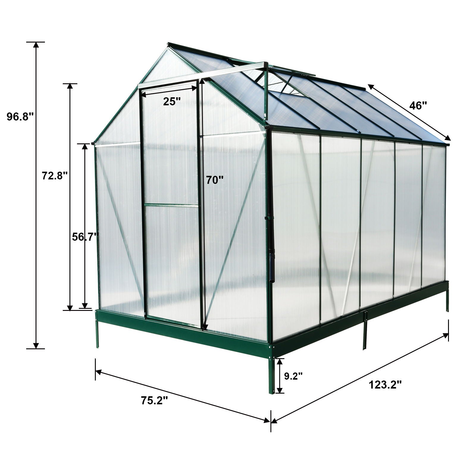 Polycarbonate house, Heavy Duty Outdoor Aluminum Walk-In House Kit With Rain Gutter, Vent And Door For Backyard Garden