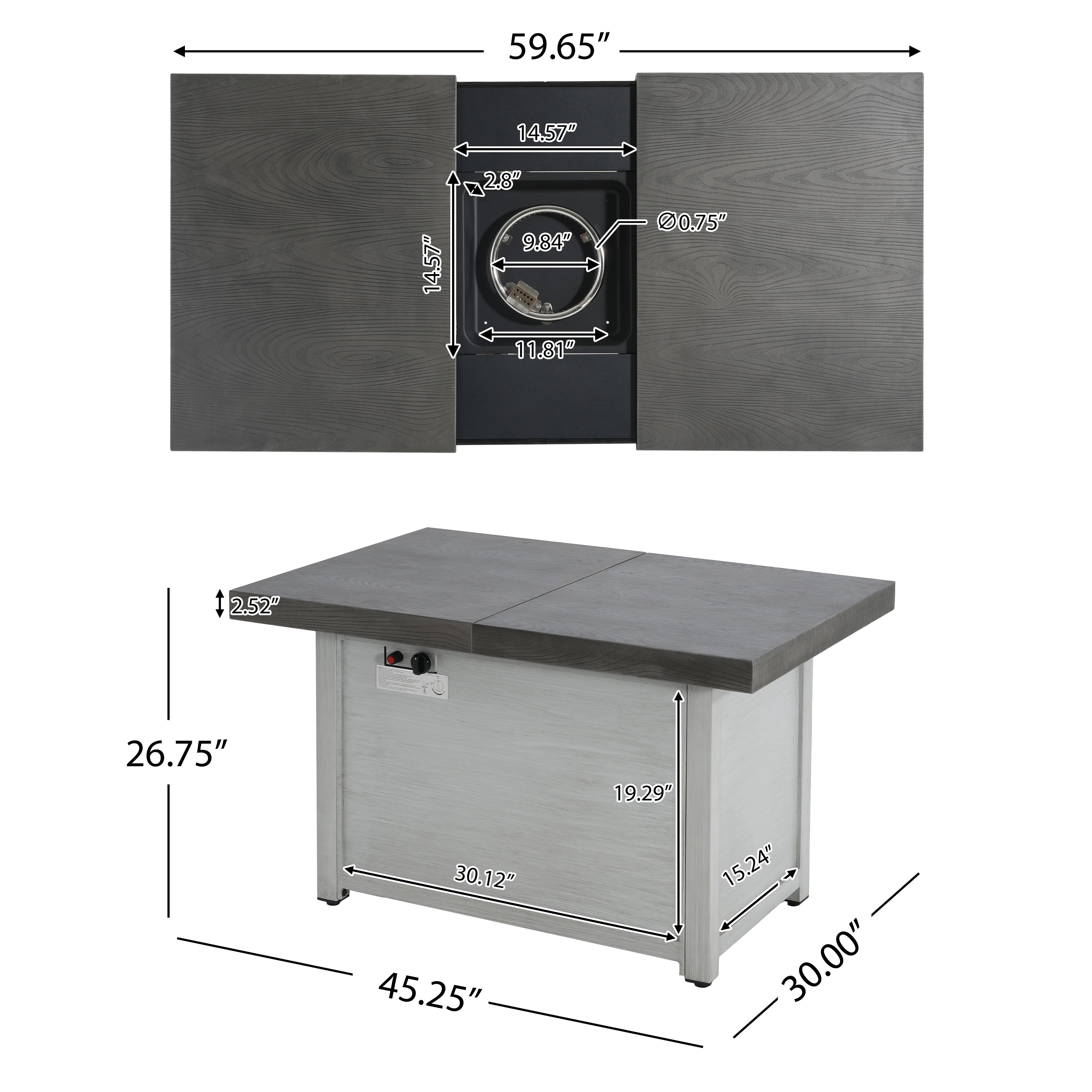 Extendable Rectangle Aluminum Alloy Fire Pit Table, 50,000BTU