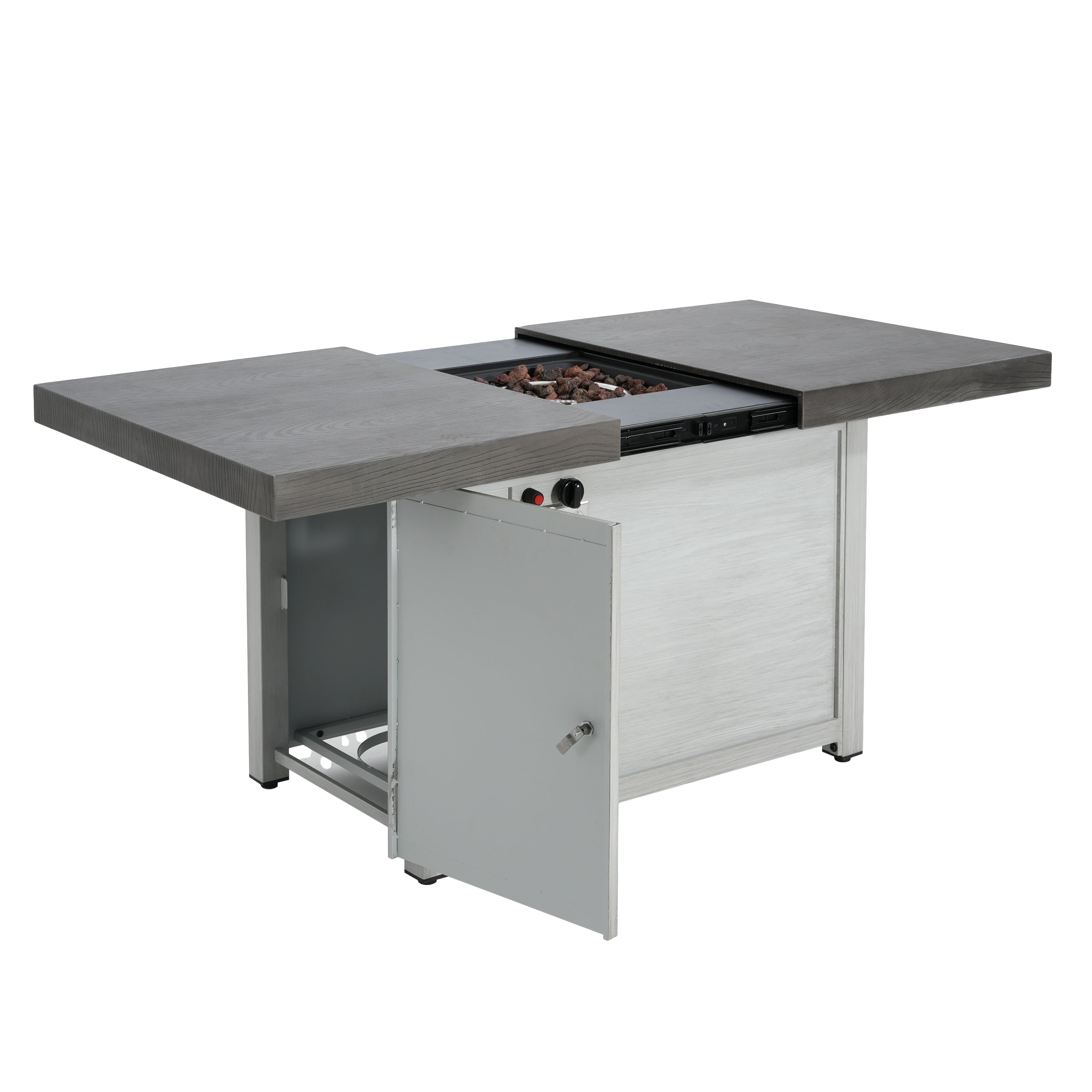 Extendable Rectangle Aluminum Alloy Fire Pit Table, 50,000BTU