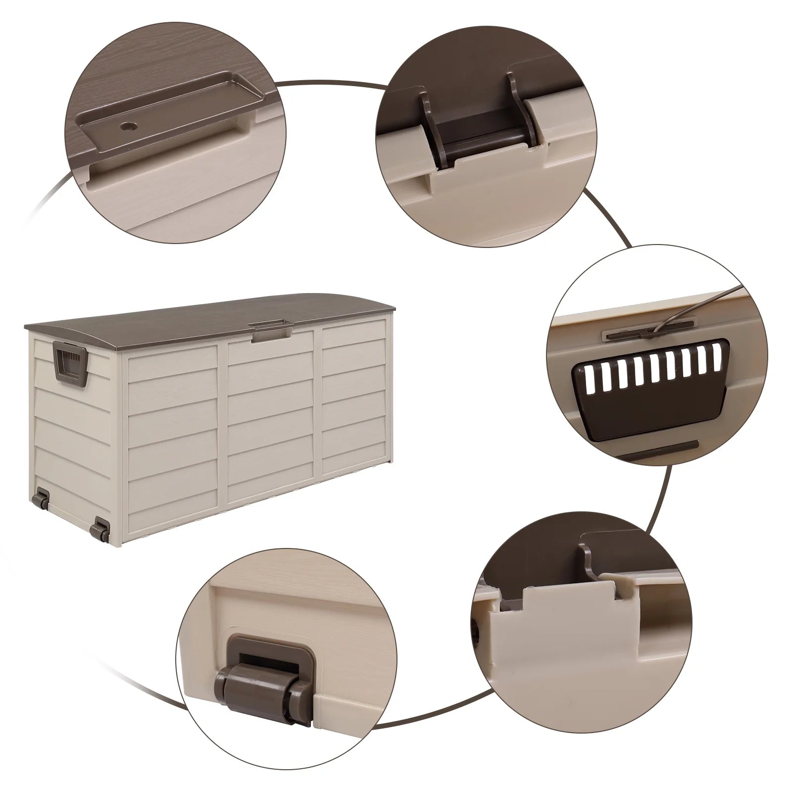 75 Gallon Weather Storage Box on Wheel, Deck Bin Garden Bench for Outdoor Patio Seat - Brown