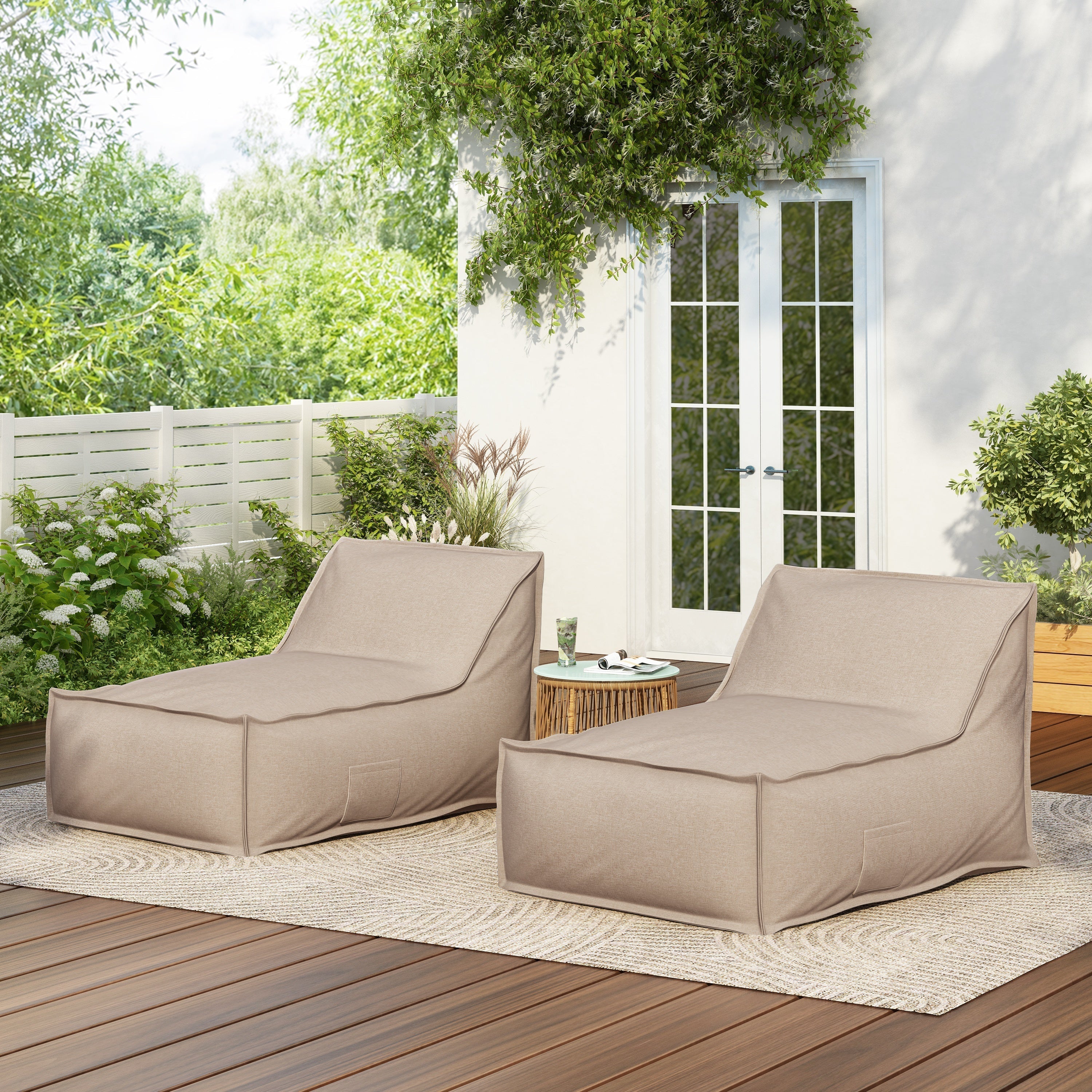 Perry Outdoor Bean Bag Lounge Chair Set of 2 in Beige
