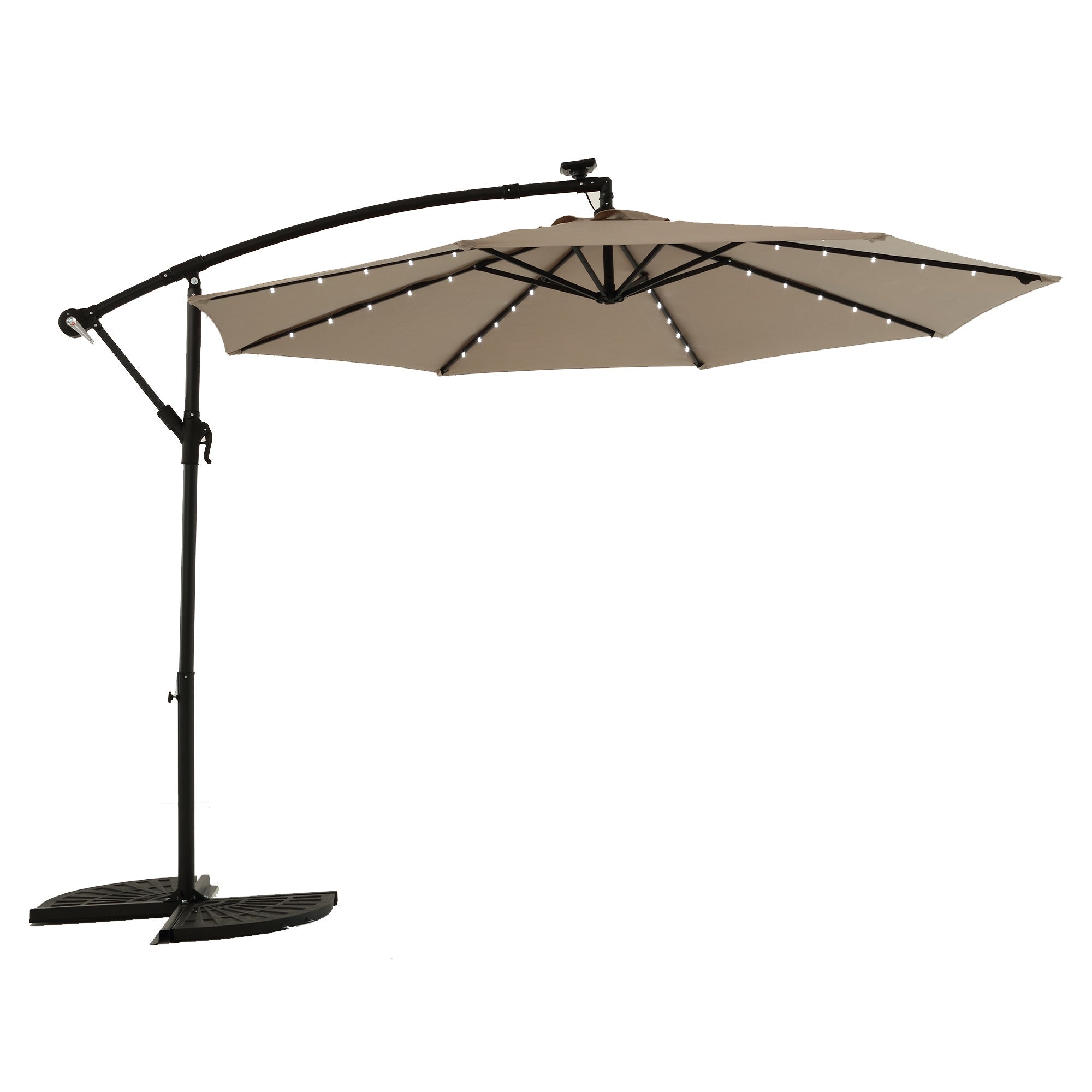 10ft Solar LED Offset Hanging Market Patio Umbrella (Khaki)