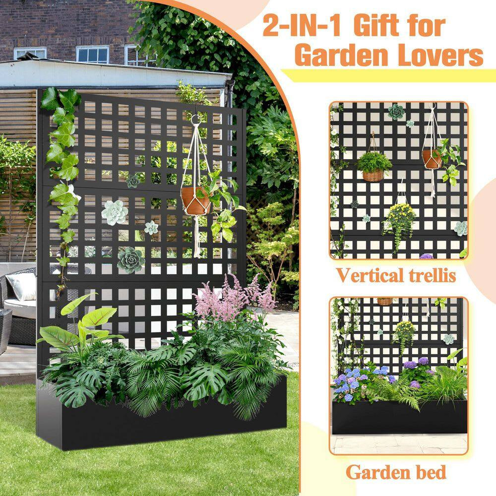 47 In.L X 16 In.W X 71 In.H Metal Raised Garden Planter Box W/Trellis-Black Rectangle Pot for Climbing Plants, Cucumbers
